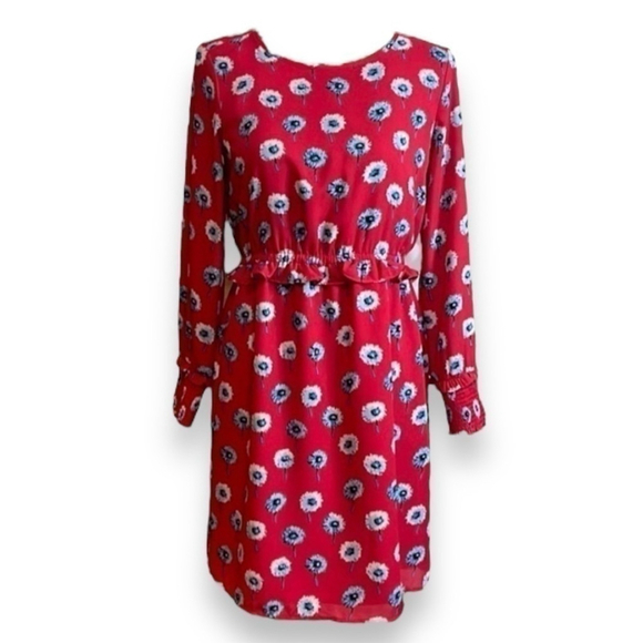 J. Crew Red Dandelion Floral Long Sleeve Dress Fully Lined Women’s Size 2 - Picture 2 of 9